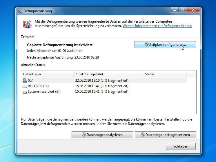 Das Popup-Fenster Windows 7 Datenträgerbereinigung zeigt den aktuellen Analysestatus eines Festplattenanalyseberichts an