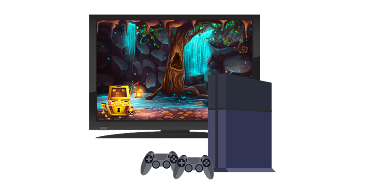 Spielkonsole und TV-Bildschirm