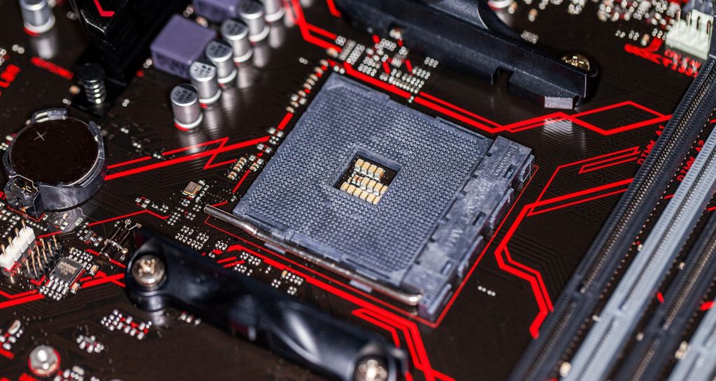 Nahaufnahme von CPU und Motherboard.