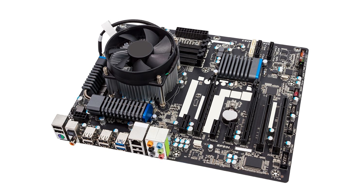 Das Motherboard eines Computers.