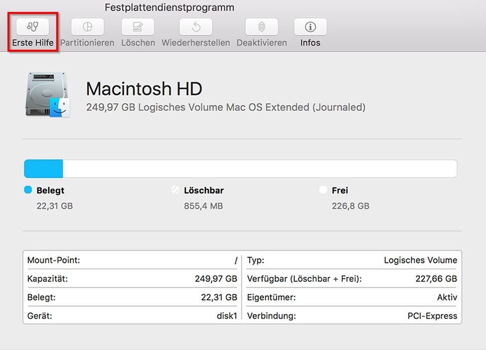 Screenshot des Popup-Fensters des Festplattendienstprogramms auf einem Mac