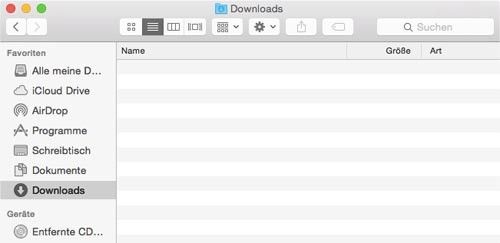 Screenshot des Popup-Fensters für den Ordner Downloads auf einem Mac