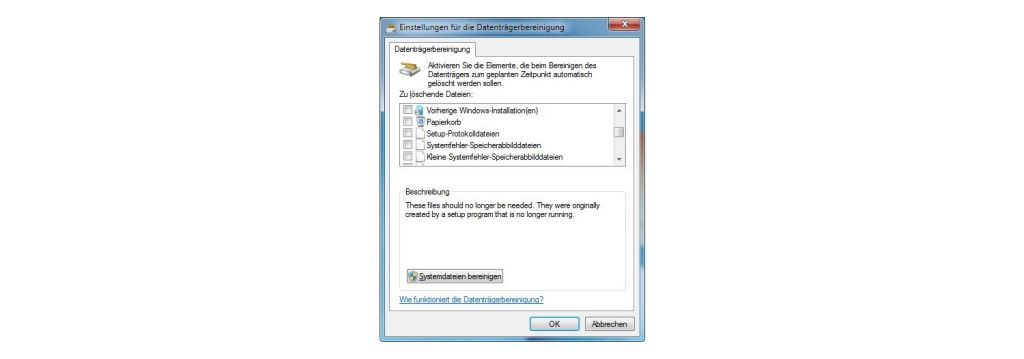 Popup-Fenster in Windows 7 Festplattenbereinigung für Betriebssystem
