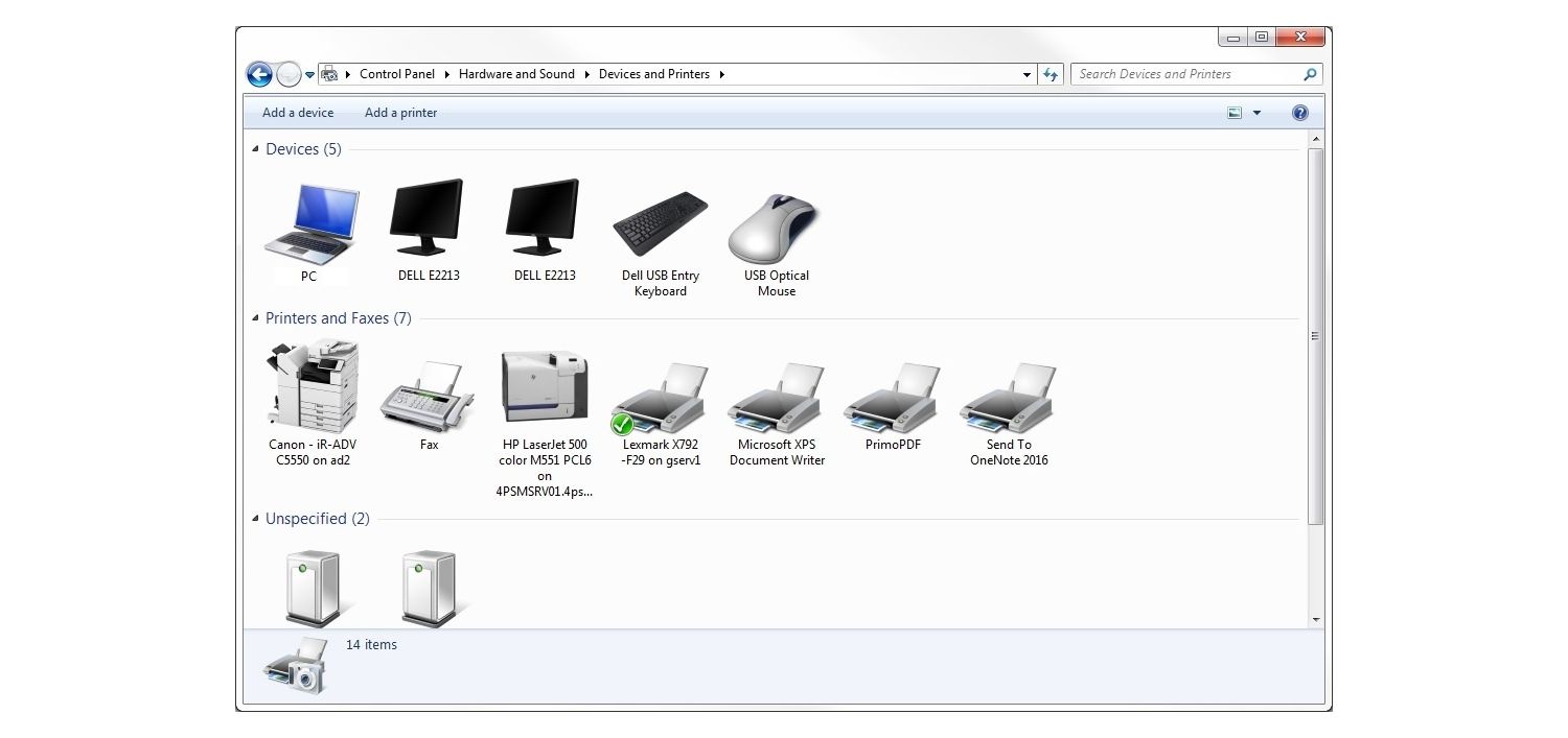 Fenster Geräte und Drucker in Windows 7